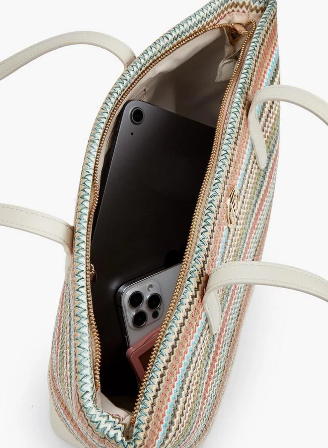 Peppermint MULTICOLOUR Textured Tote Bag With Zip Closure for Women | Best Price UAE